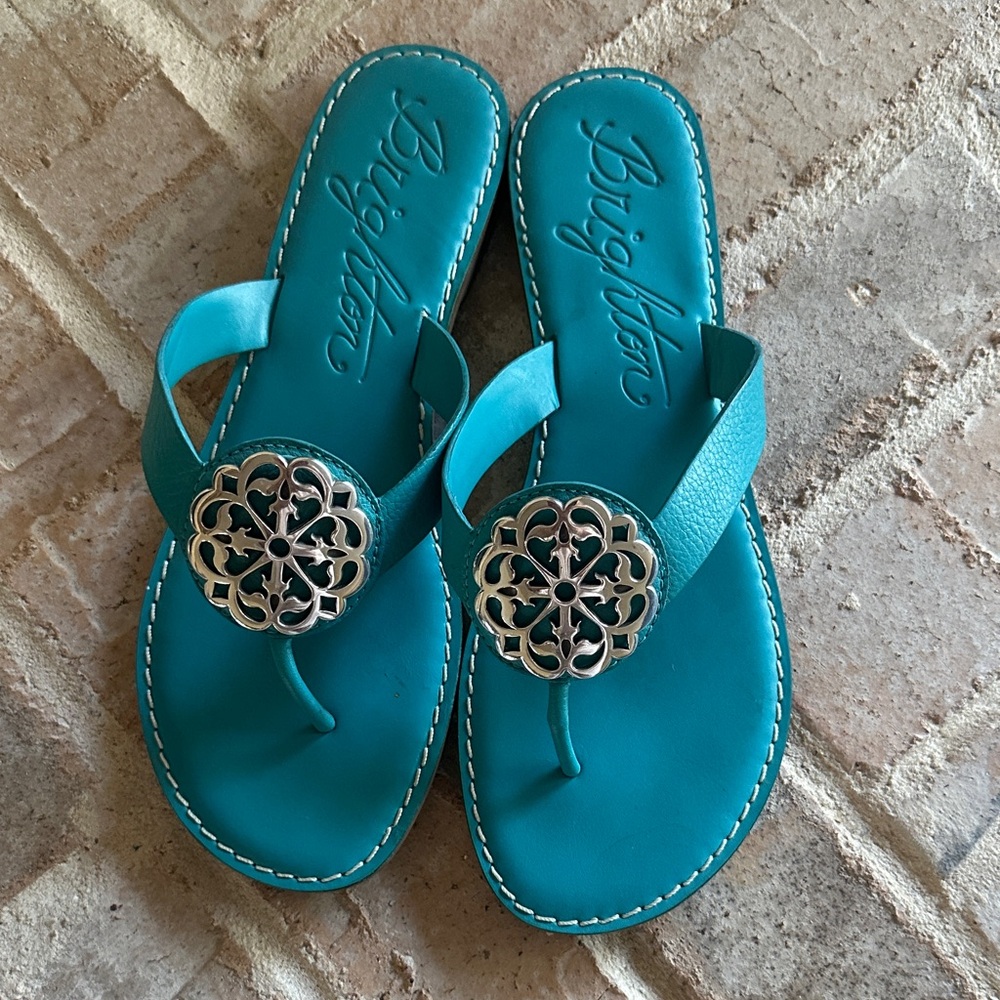 Brighton 9 Alice  Women's Turquoise Sandals with Silver Accents